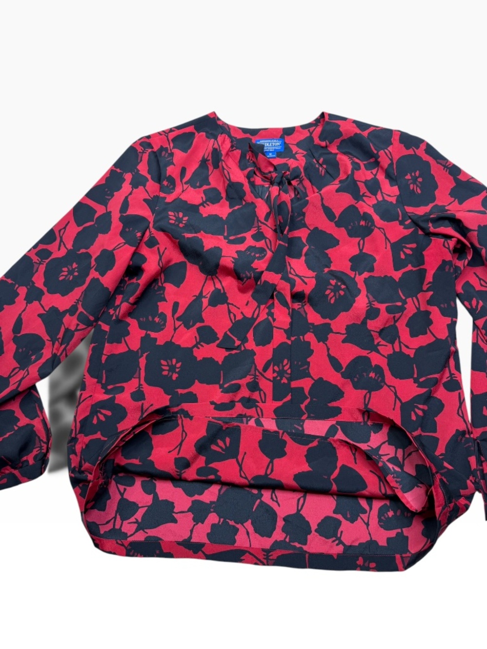 Pendleton Women's Floral Tie Neck Blouse Size 10 Red Black Long Sleeve Top - Picture 8 of 13
